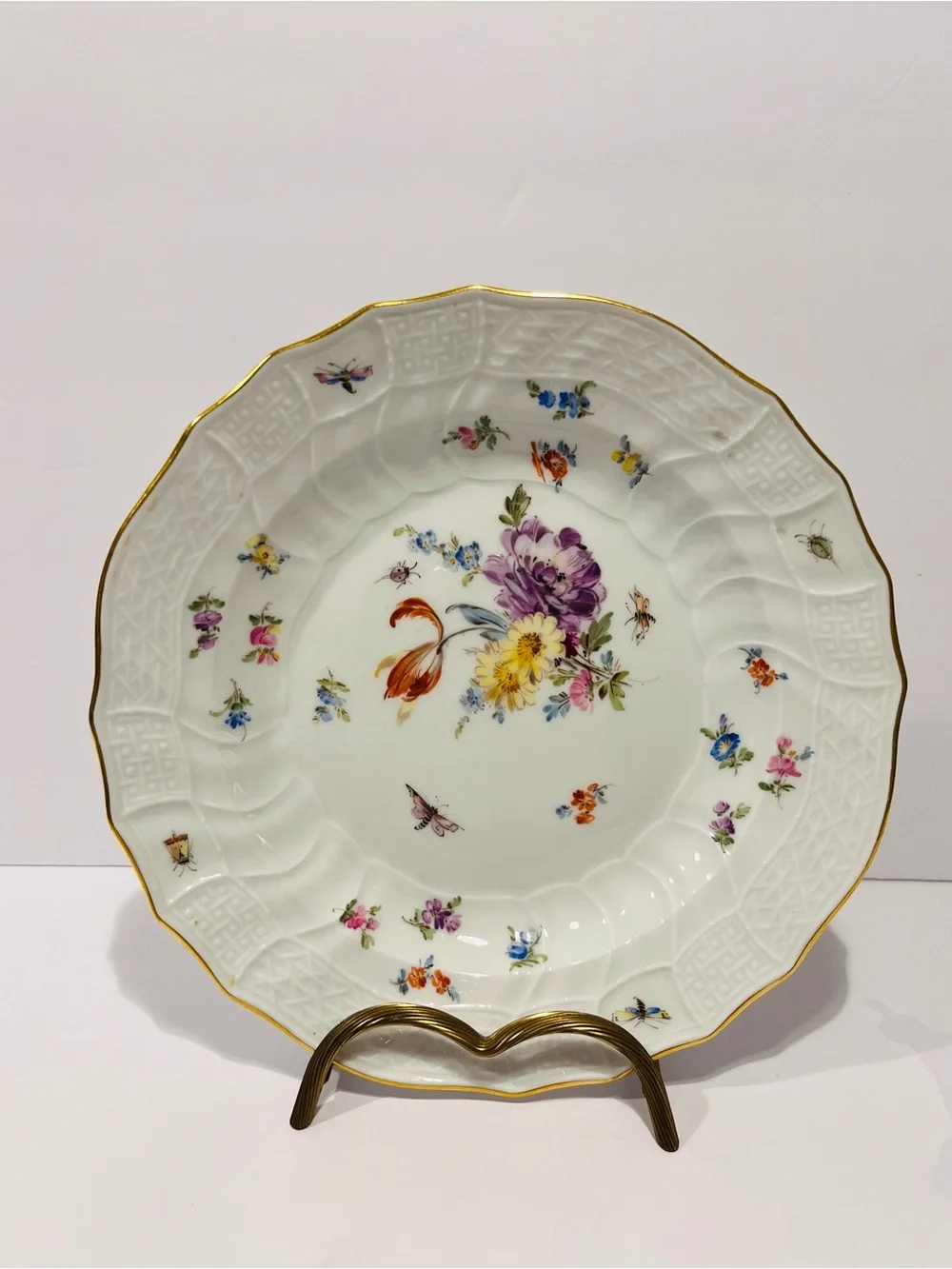 Antique Maissen 1893-1915 Neubeandenstein Relief Plates Set of 2 Hand Painted 8”